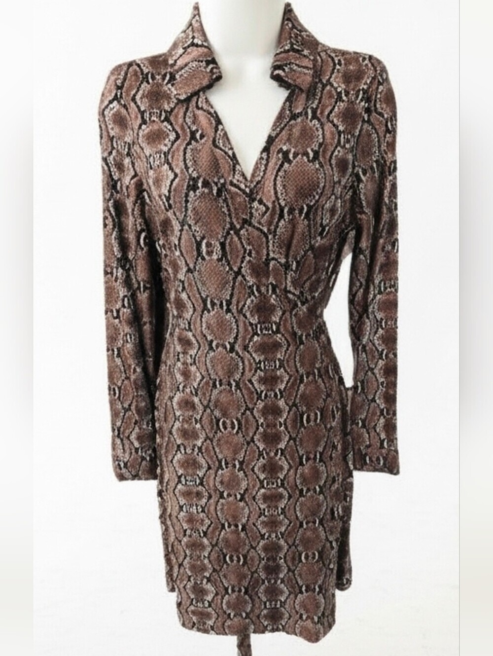 929 Calvin Klein Brown Snakeskin Print Wrap Mini Dress - Size 6